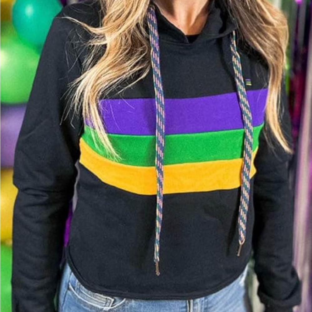 Mardi Gras cropped hoodie, runs small, junior sz L/XL, wore once